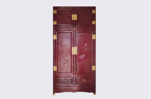 筠连高端中式家居装修深红色纯实木衣柜